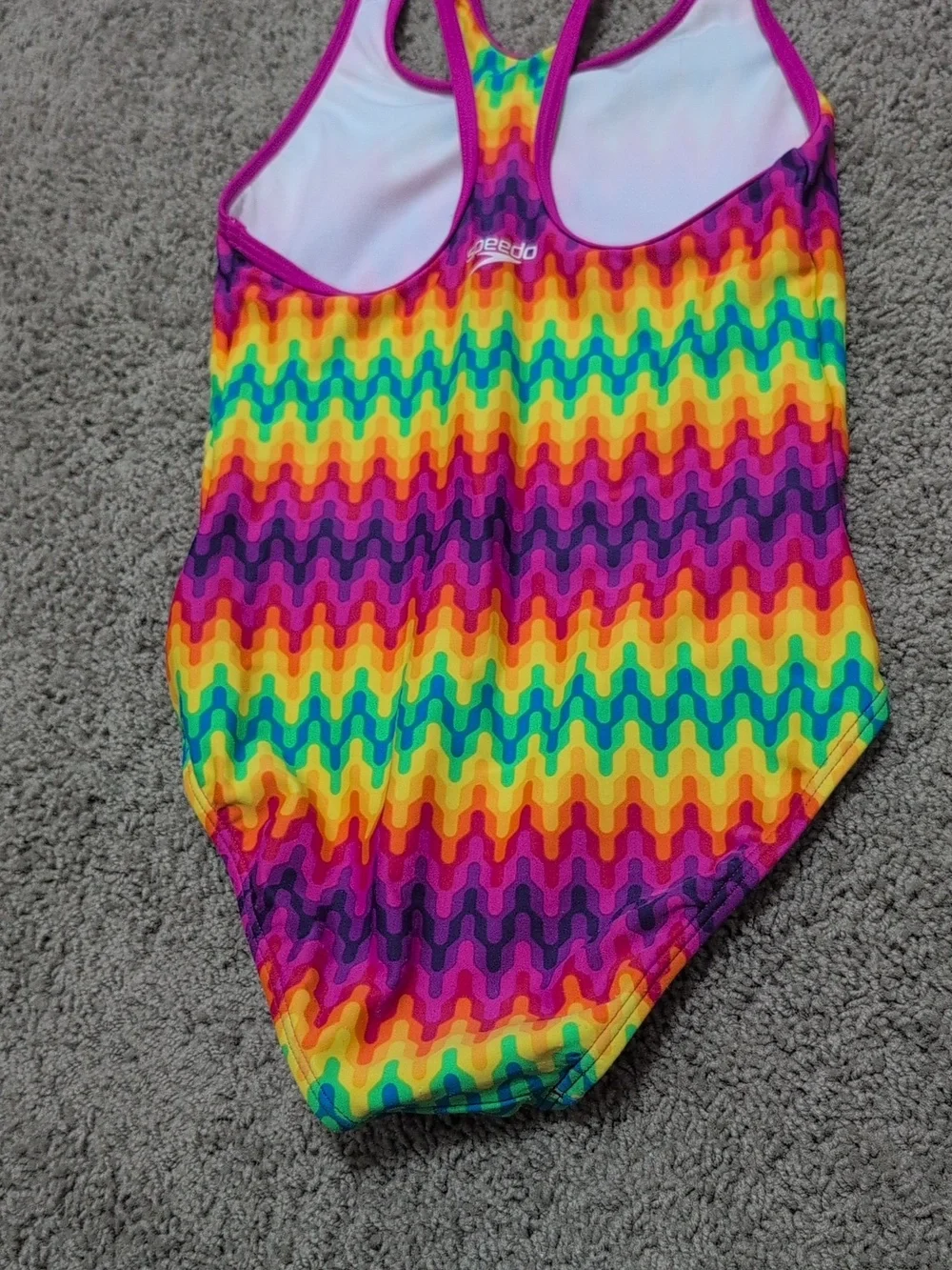 Speedo Multicolor Racerback Swimsuit Girls Size 10‎ Chevron Rainbow Pattern